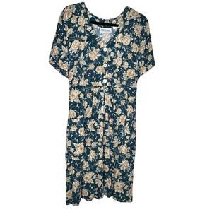 Vintage Caroline Wells 90s Floral Midi Dress Cottagecore Prairie Size Small